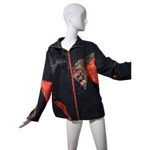 Oriental Asian Inspired Chicos Womens size XL Patchwork Casual Old Money Jacket‎